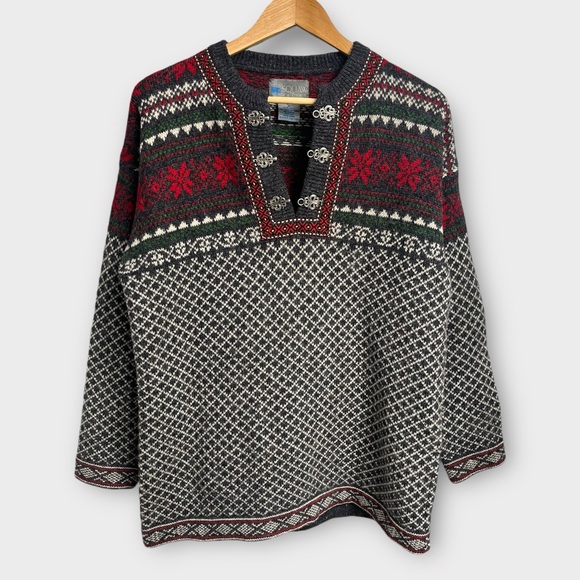 Squaw Valley Vintage 100% Wool Nordic Fair Isle Sweater Women's Size Medium - Picture 3 of 8